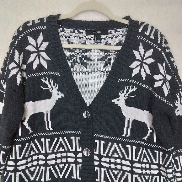 Forever 21 Heavy Knit Cardigan Sweater Size S Gray White Winter‎ Cotton Blend - Picture 4 of 10